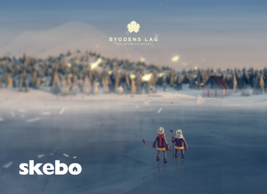 Två tecknade hockeyspelare på frusen sjö i vinterlandskap